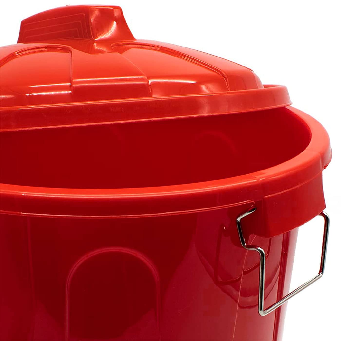 Acan Tradineur Poubelle industrielle avec poignées métalliques, plastique, poubelle avec couvercle, recyclage, fabriquée en Espagne (rouge, 51 litres)