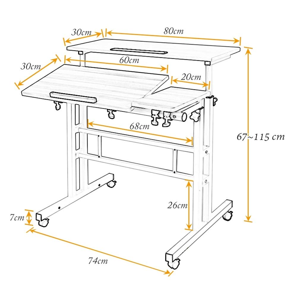sogesfurniture Mobile Portatile Tavolo Laptop,Tavolino Porta PC con rotelle,tavolo per Notebook & Laptop,Vassoio per notebook regolabile,oak,BHEU-101-2OK