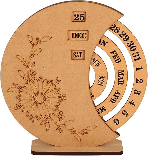 eTroves Calendario perpetuo de madera de 8.5 pulgadas, decoración de escritorio para el hogar y la oficina, calendario de escritorio perpetuo con