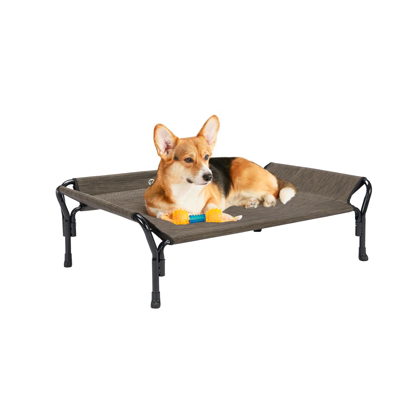 Veehoo Medium Elevated Dog Bed, Guardrail, Non-Slip, Chewproof, Washable & Breathable Teslin Mesh, Brown