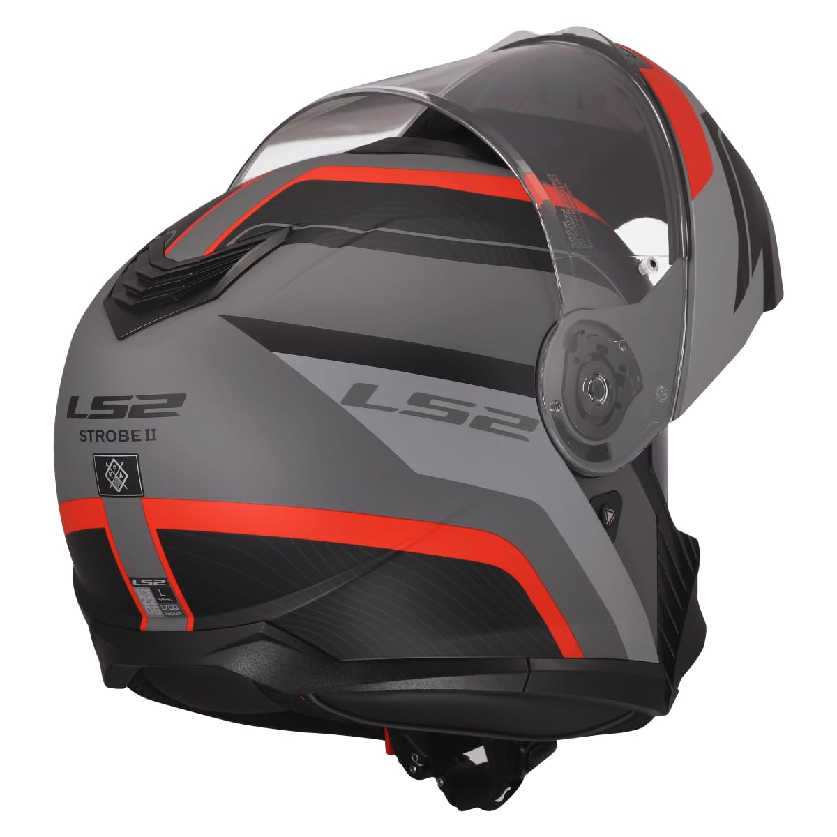 LS2, Casco Moto Modulare STROBE II MONZA Black Grey Red, XXL