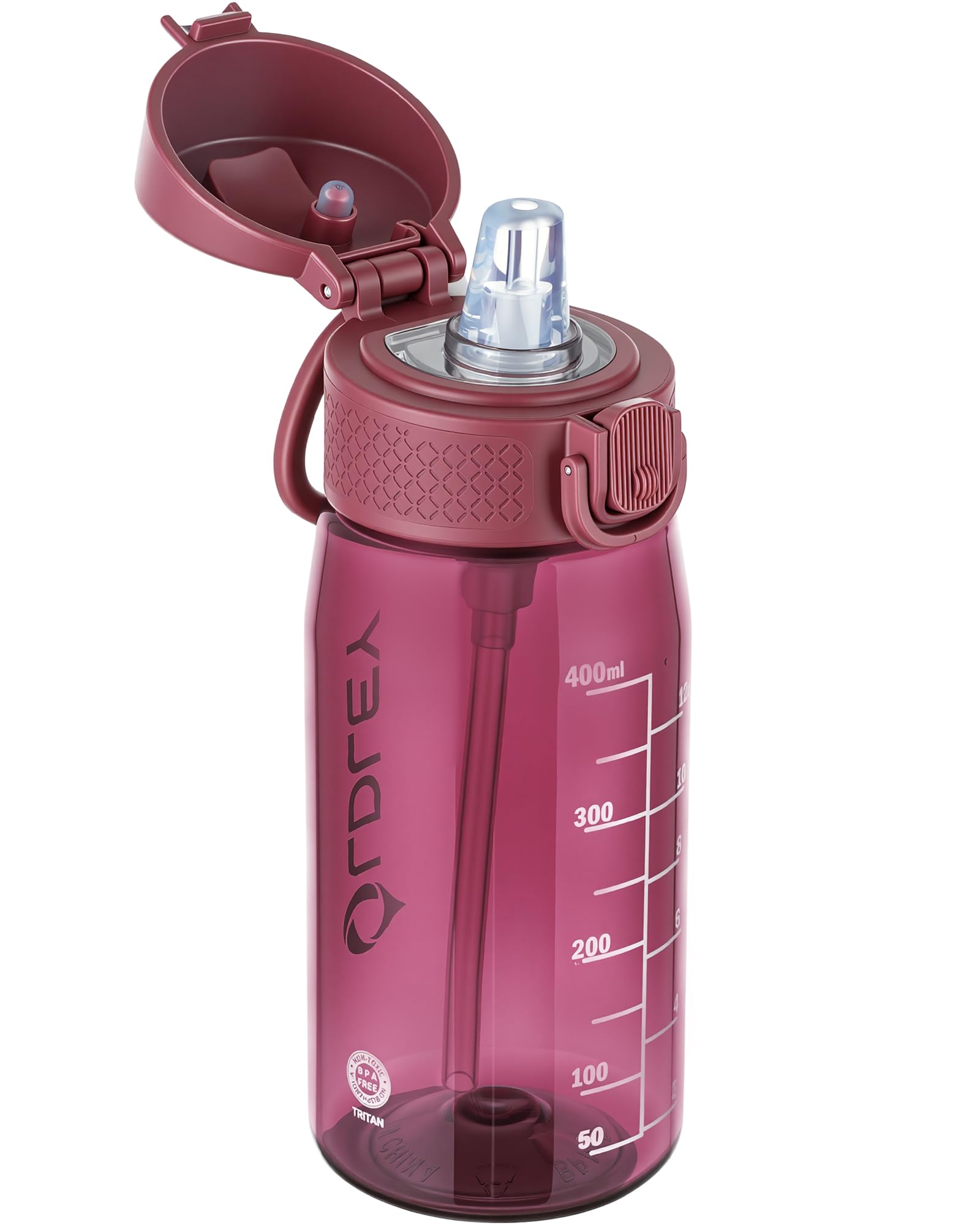 OLDLEY Kids Water Bottles with Straw 420ml/14oz BPA Free Tritan Water Bottle with Handle Leakproof Time Marker School Sports Drinking Bottle for Toddler Boys Girls (Purple-red) โ image 1