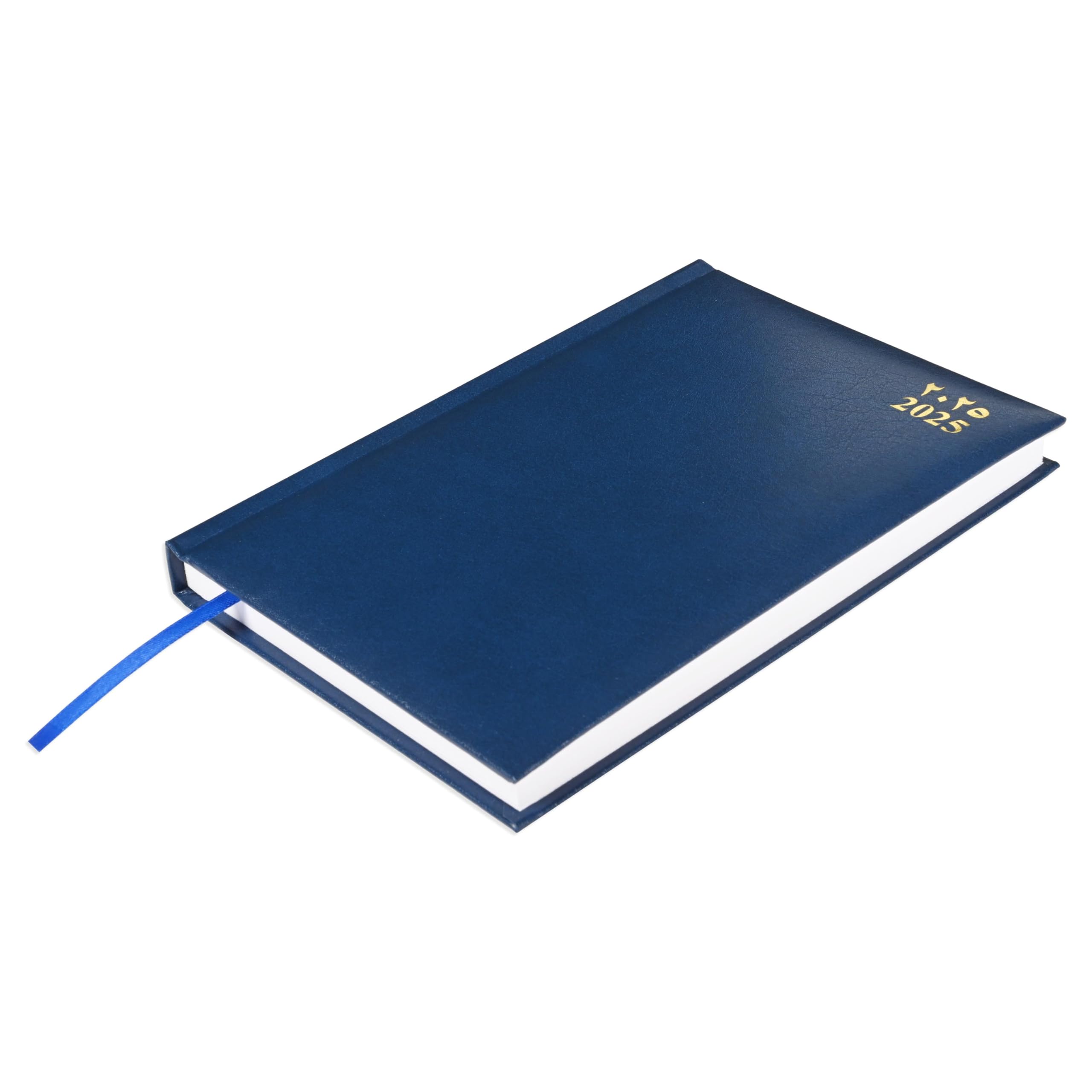 FIS® 2025 A5 Diary, Vinyl Materials, 1 Side Padded Cover, Size A5(148x210mm), English/Arabic, Blue Color-FSDI18AE25BL