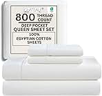 100% Egyptian Cotton Sheets Queen Size Bed Set, Deep Pocket Queen Sheet set, 800 Thread Count Cotton Bed Sheets, Naturally Cool Soft Breathable No Pill Elasticated Luxury White Bedding For All Seasons