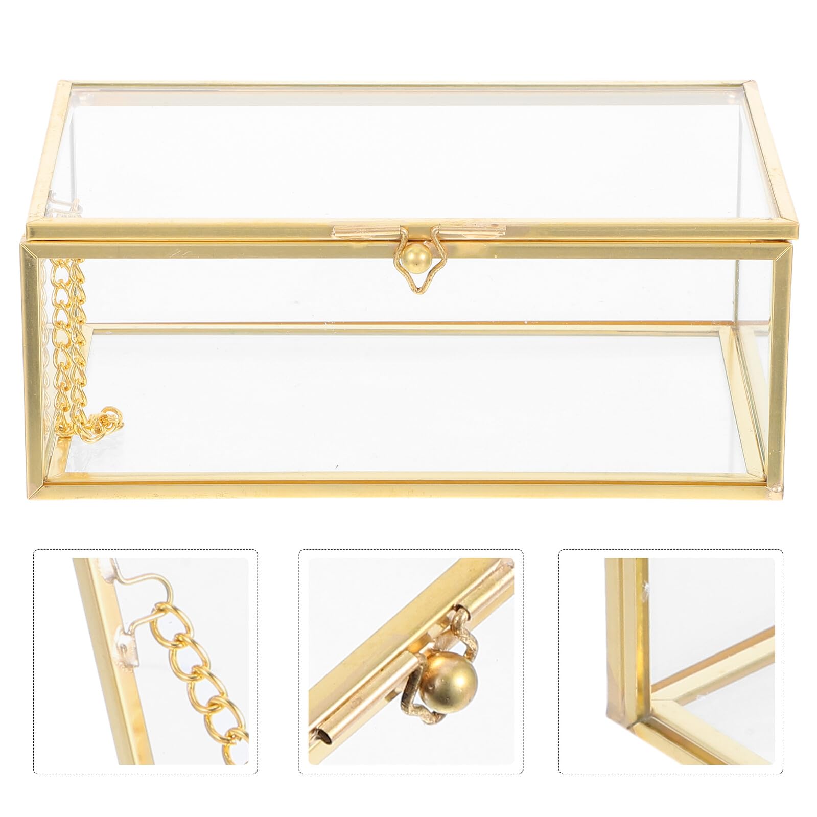Boîte à Bijoux Verre Transparent avec Cadre Doré Boîte à Souvenirs Décorative et Organisateur pour Bijoux, Fragrances et Maquillage Structure Anti-poussière Rangement Élégant pour