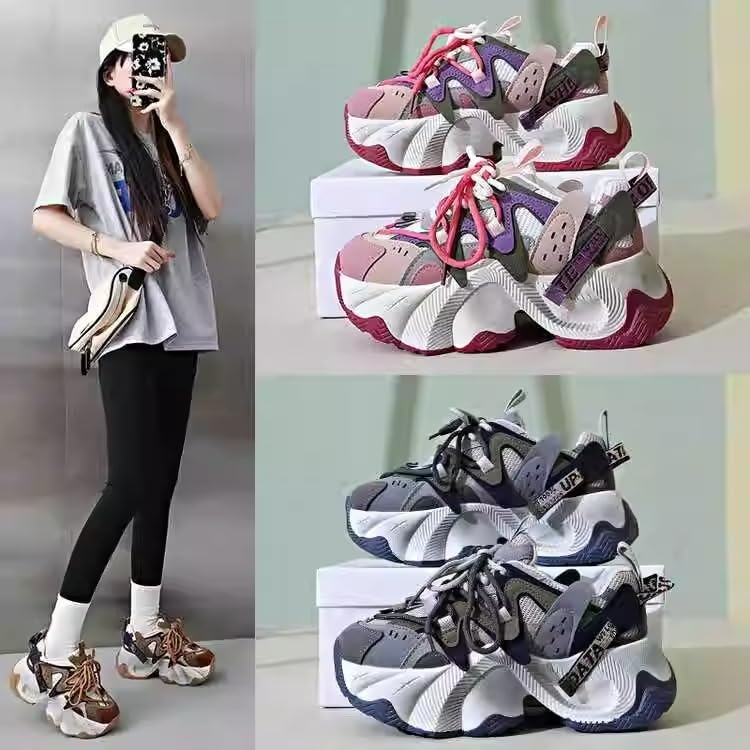 Retro Thick Sole Sneakers Women Dad Shoes Y2K Aesthetic 2.6 Height Increase Walking Cute Shoes3