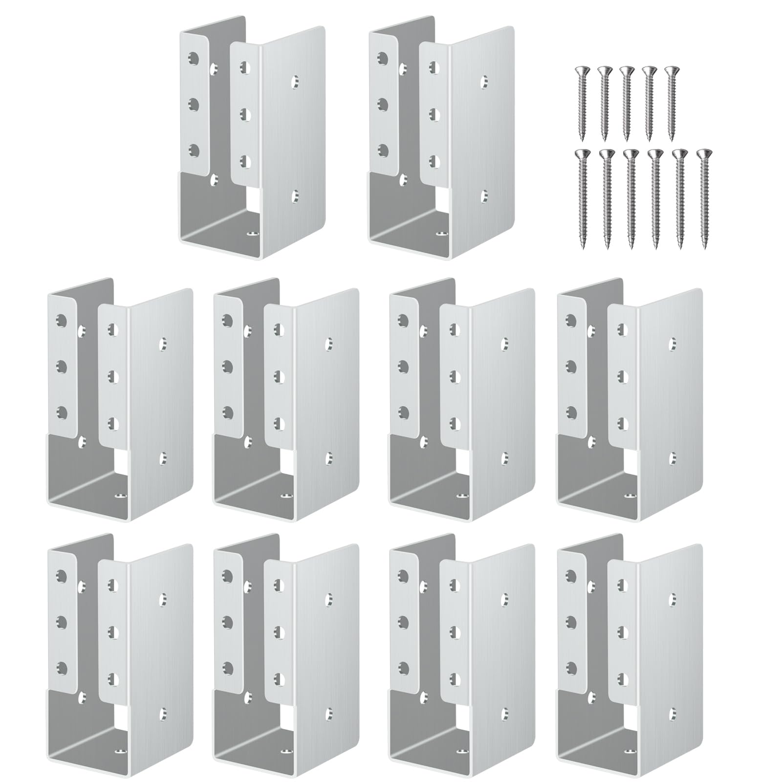 Gawicpy Concealed Stainless Steel Joist Hangers, (10-30PCS), 2"x6", 4"x6", 4"x8" with Screws, Outdoor Trim Concealed Flanges, for Beam,Swing, Handrail,Fence (10 Pack, 2"x4")