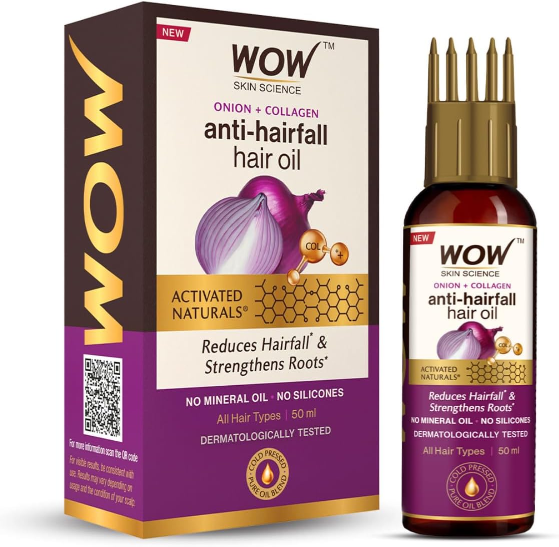 WOW Skin Science Onion Black Seed Hair Oil WITH COMB APPLICATOR Controls Hair Fall NO Mineral Oil Silicones Cooking Oil Synthetic Fragrance , Brown, 50 millilitre