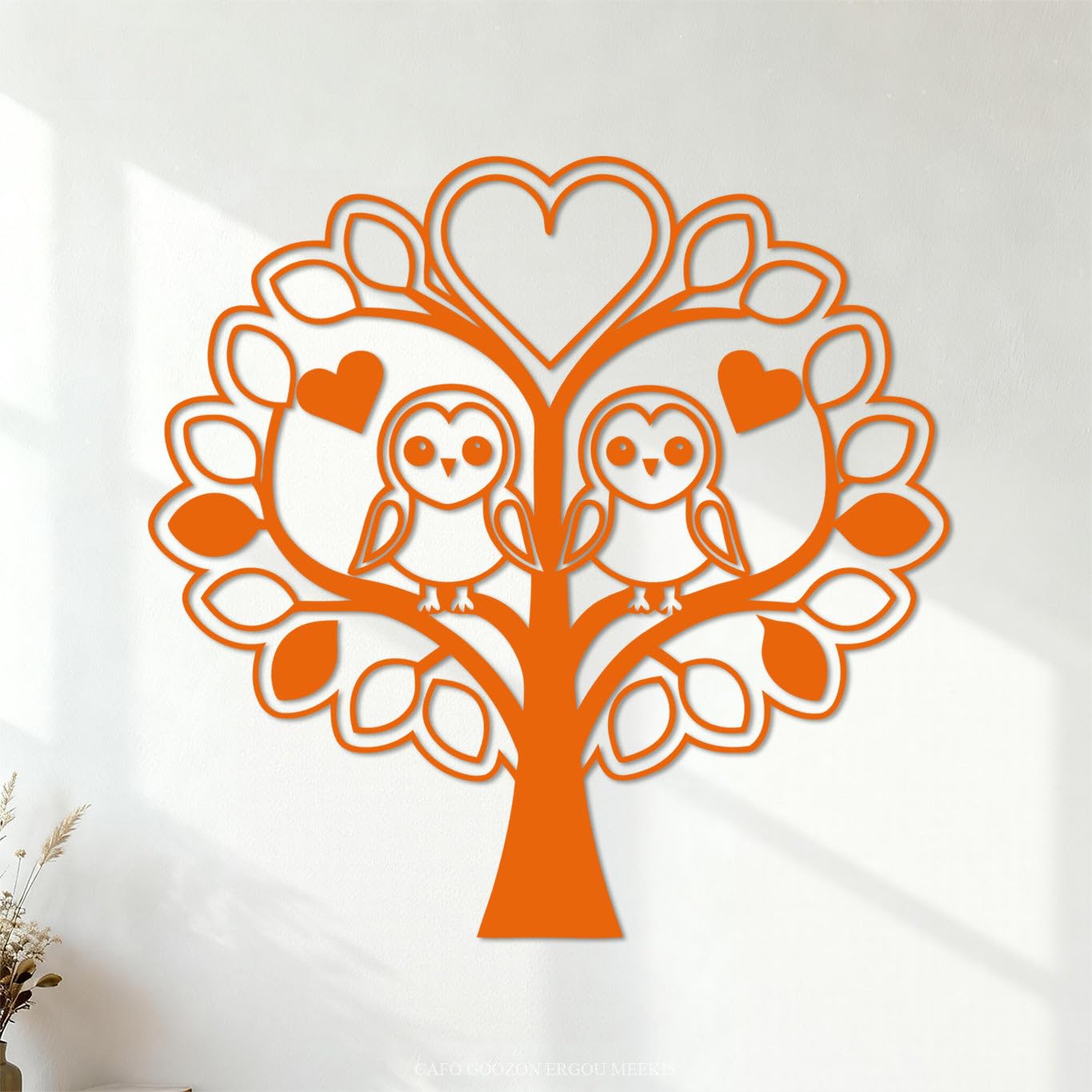 Vinyl Wall Decals Heartfelt Love Birds and mom Tree Greeting 54.6x55.9cm It Won't Fall Off Orange