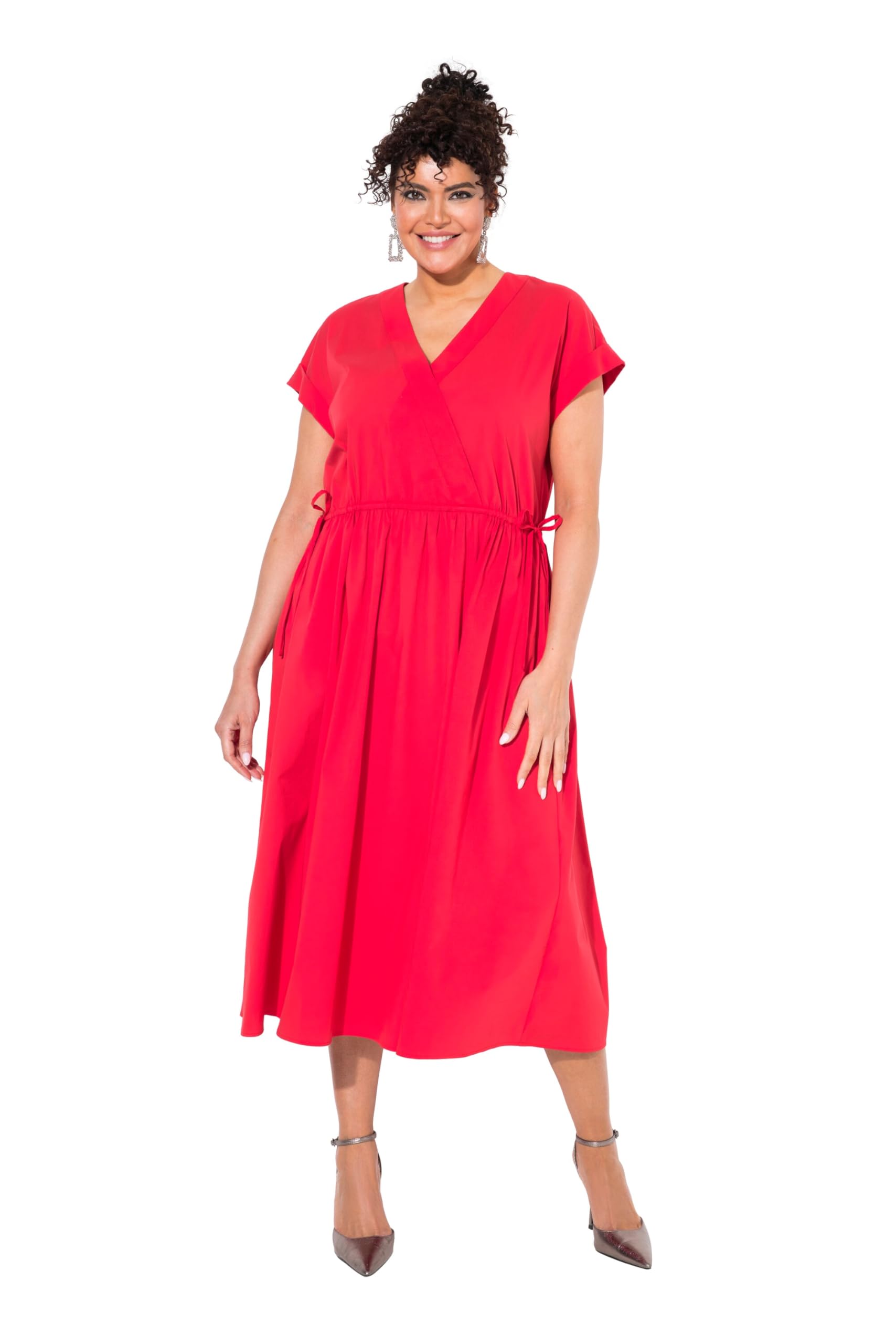 Ulla Popken Damen große Größen Übergrößen Plus Size Maxikleid, Popeline, V-Ausschnitt, Halbarm, Taschen 838075
