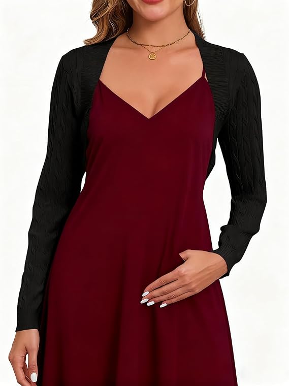 VIAURBE Women's Cardigan Long Sleeve Bolero Shrugs for Evening Dress Lightweight Cropped Open Front Casual Knit Tops