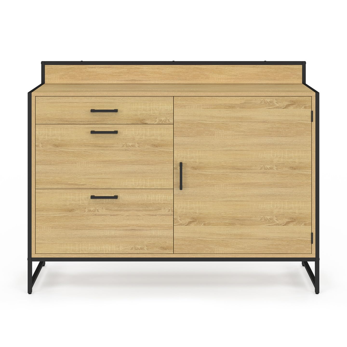 IDMarket - Buffet Bas casserolier de Cuisine 120 cm Detroit Plan de Travail H.83 cm 1 Porte + 3 tiroirs Design Industriel