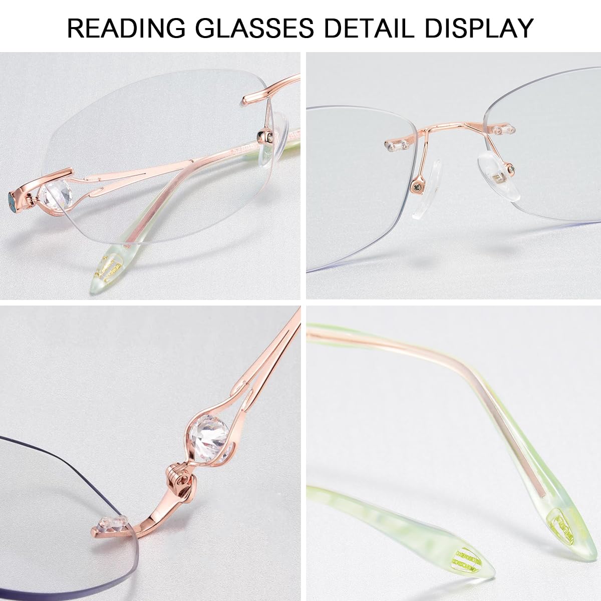 Klassische randlose Lesebrille für Frauen, blockiert blaues Licht, Computer-Lesebrille für Damen, Anti-Blend-Brille gegen Augenermüdung, Roségold, 3,0 x (Roségold 1,5 x)