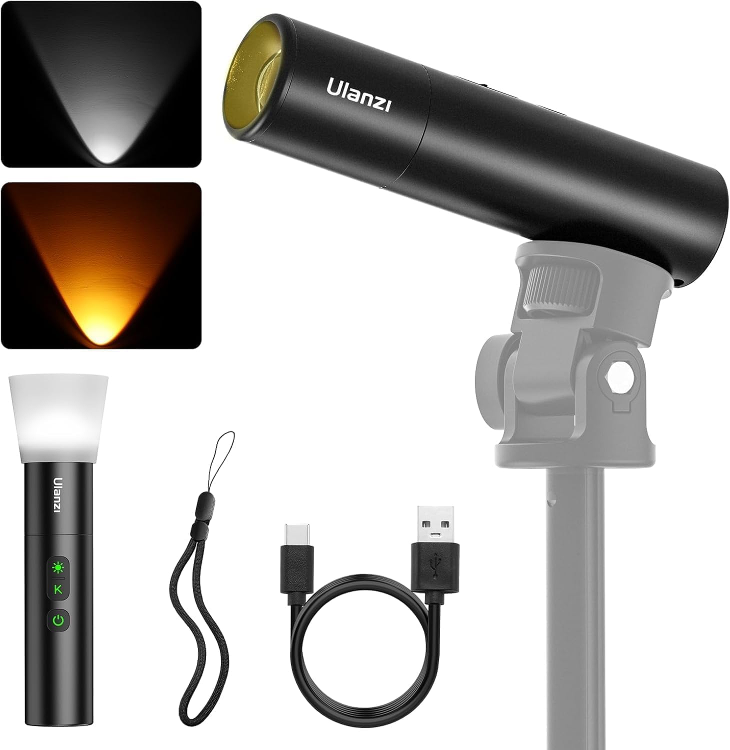 LM07 LED Photography Flashlight w 1/4" Thread, Handheld Videography Light Spotlight 2000K-5500K-8000K Bi-Color Zoomable 2000mAh Rechargeable Portable Video Light for Camera Tripod Stand Cage