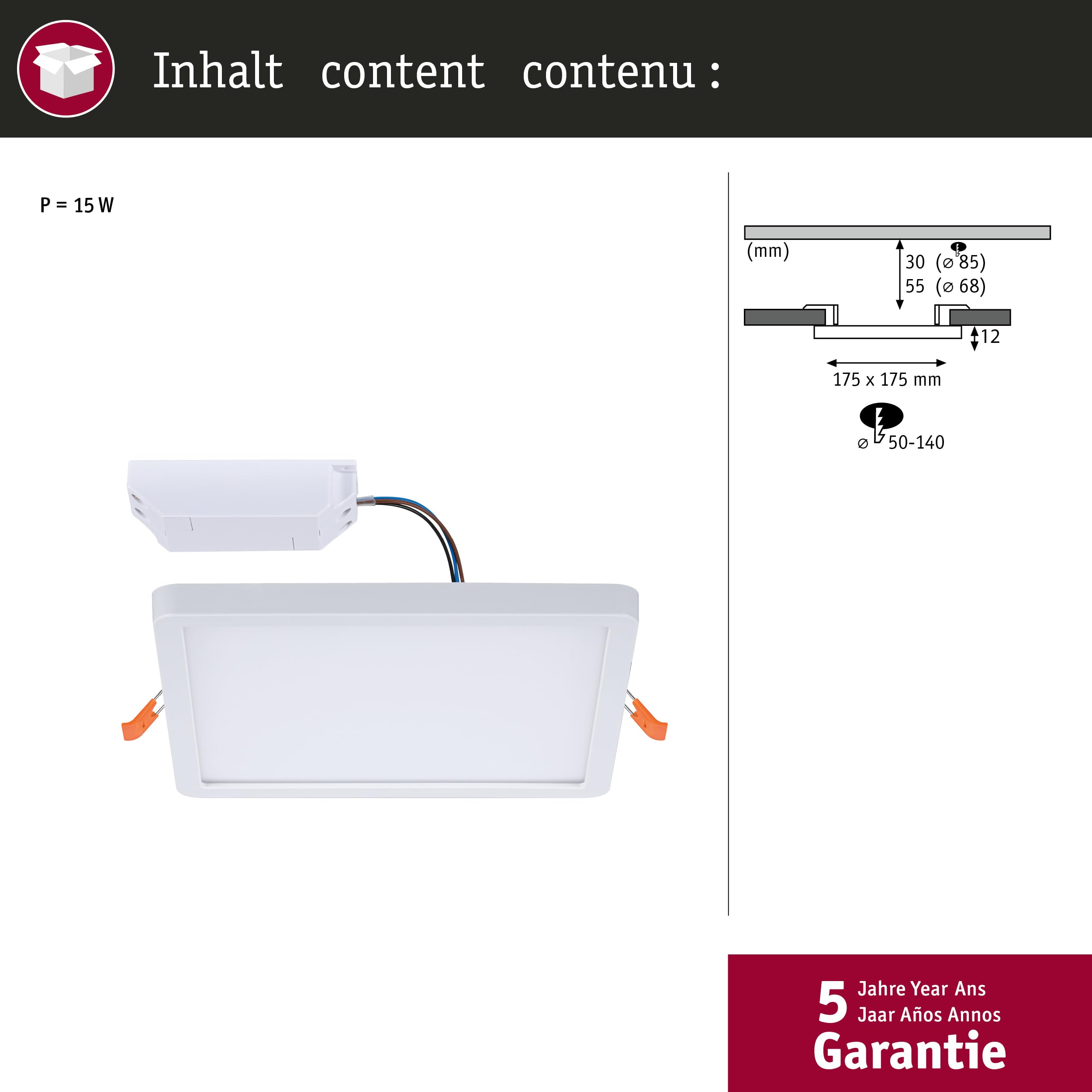 【a】 Paulmann 93047 LED Panel recessed Areo VariFit IP44 Zigbee Tunable