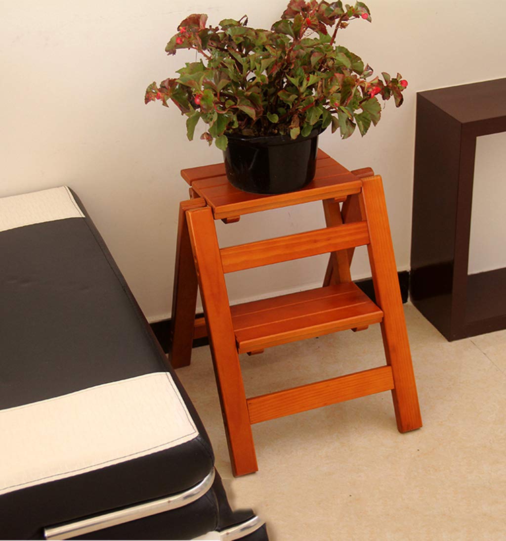 Madera sólida 2 Pasos Escalera Silla Taburete Multifuncional de Madera Taburete de Paso Estante de Flores Plegable/Banco de Zapatos/estantería de Almacenamiento, MAX.150kg
