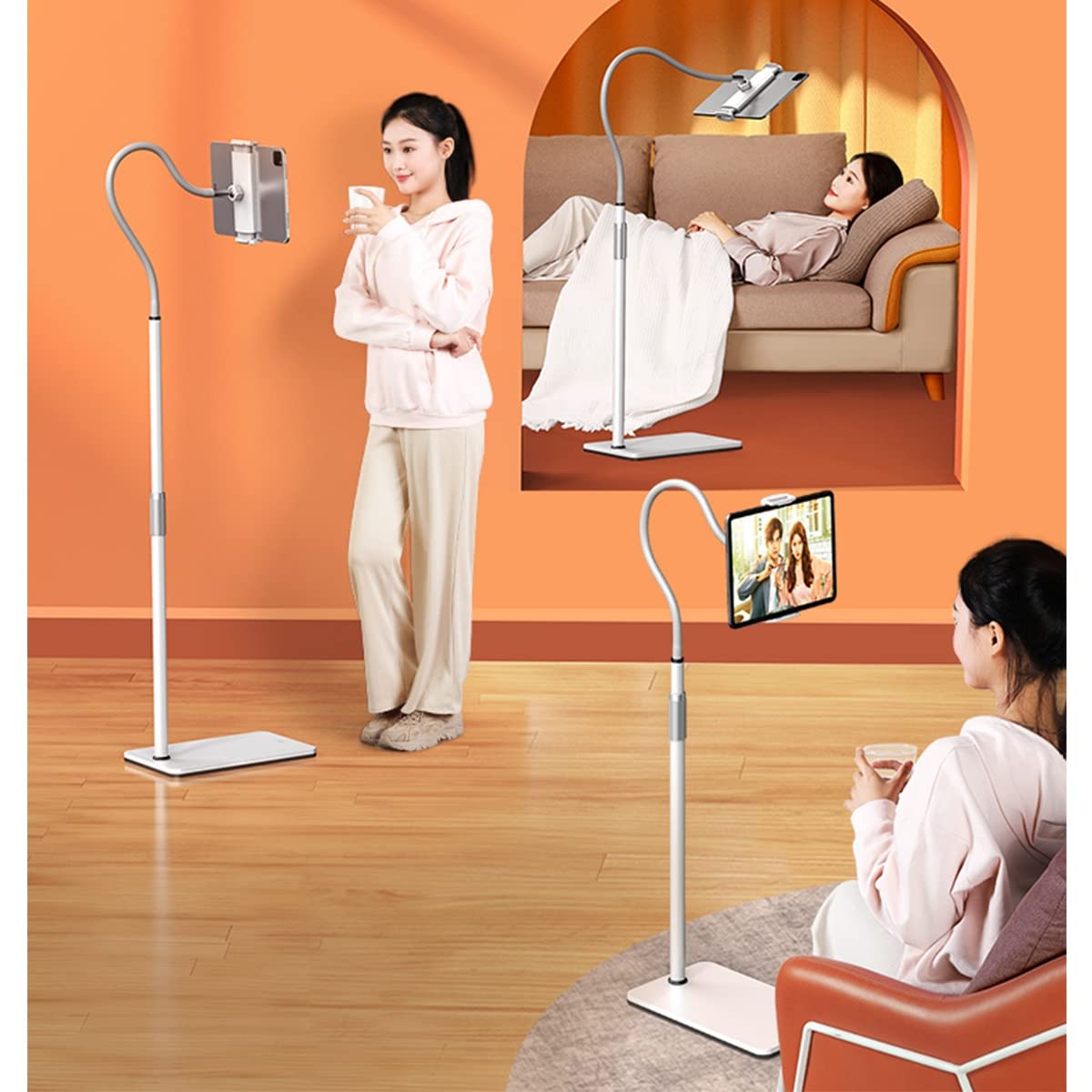 Soporte para tablet de altura ajustable para cama, base estable, fácil posicionamiento para mayor comodidad, 109-151 cm de altura, perfecto para leer, ver videos o usar dispositivos