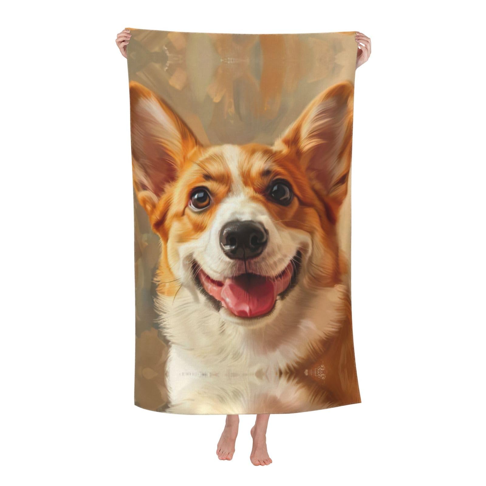 Pojknbv White Cute Corgi Print Oversized Adult Beach Towel Quick-Dry Comfortable Lightweight Travel Pool Camping
