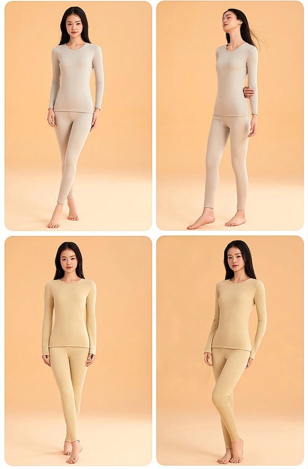 Conjuntos Térmicos Para Mujer Ropa interior térmica sin costuras for mujer, pantalones de manga larga con cuello redondo, conjunto de dos piezas, traje de lencería suave y cálido de terciopelo Conjunt