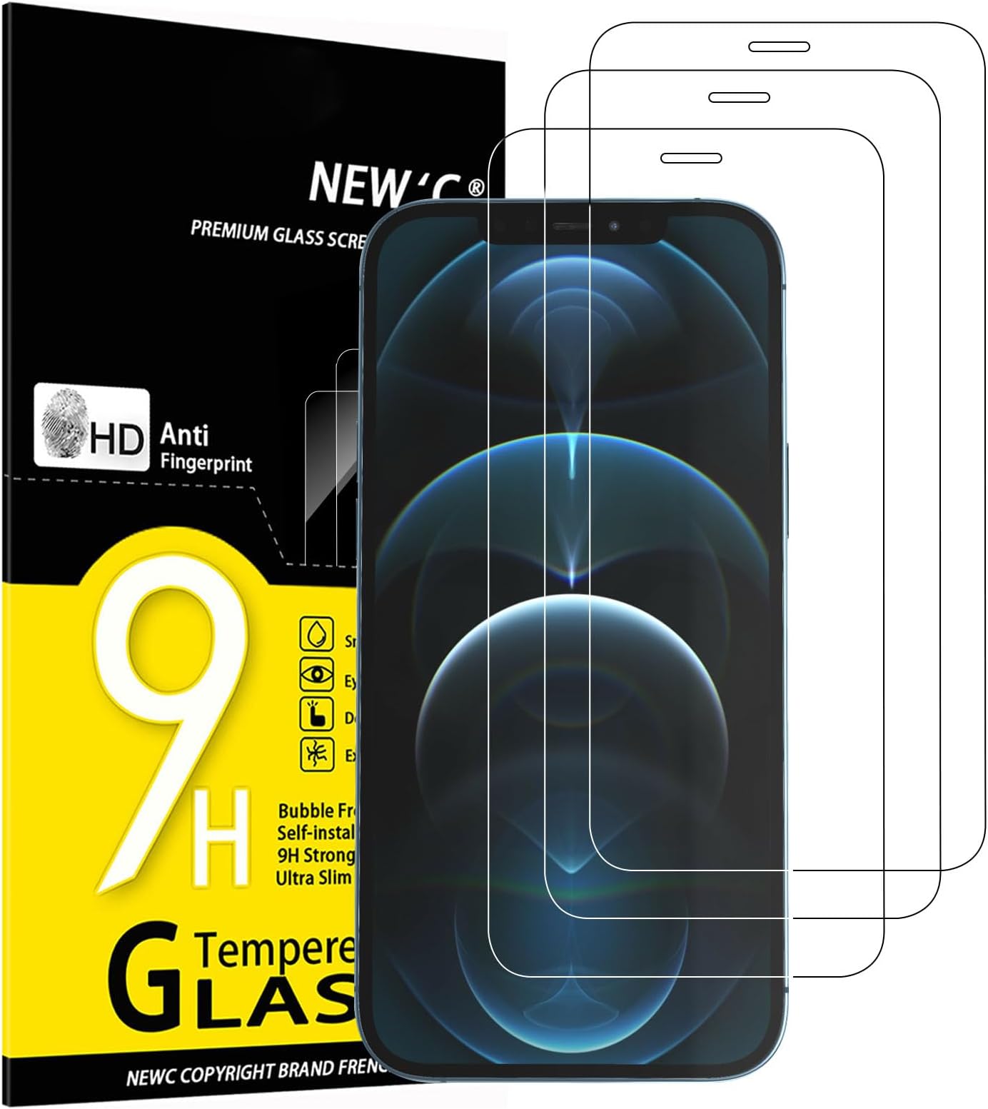 NEW'C [3 Pack Designed for iPhone 12 Pro Max (6.7") Screen Protector Tempered Glass, Case Friendly Anti Scratch Bubble Free Ultra Resistant
