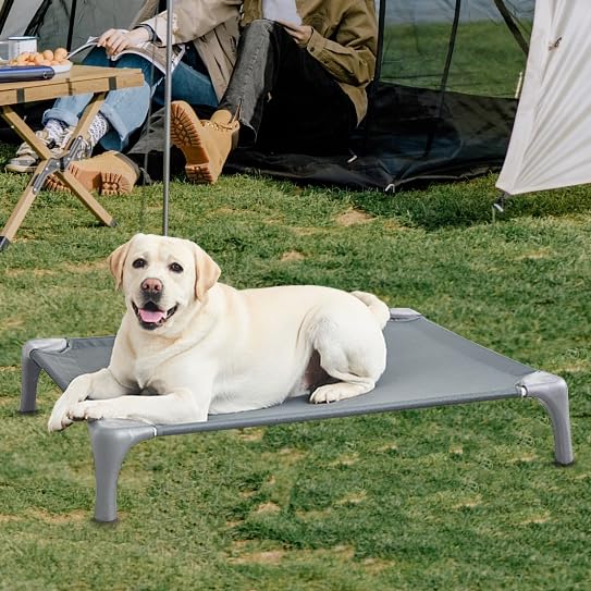 Elevated Dog Bed for Large Dogs, Easy to Assemble Raised Dog Cot with Pet-Friendly Feet, Aluminum Alloy Frame, Breathable Mesh (Light Grey) - Image 3