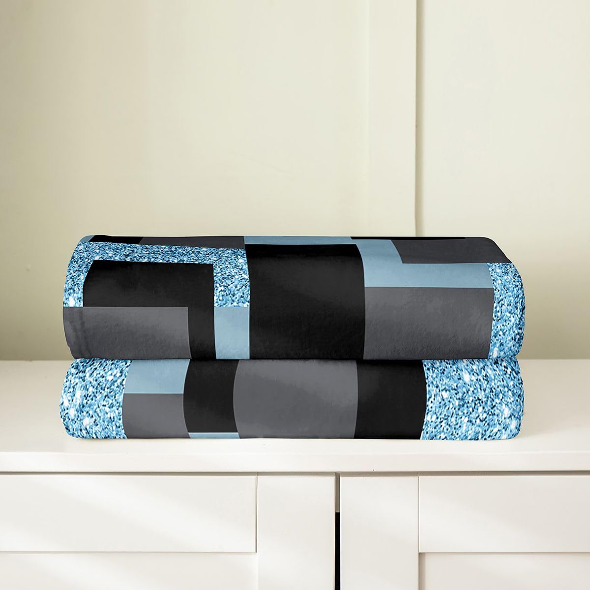 Homewish Niebiesko-szary brokatowy koc flanelowy w kratę Queen Inch