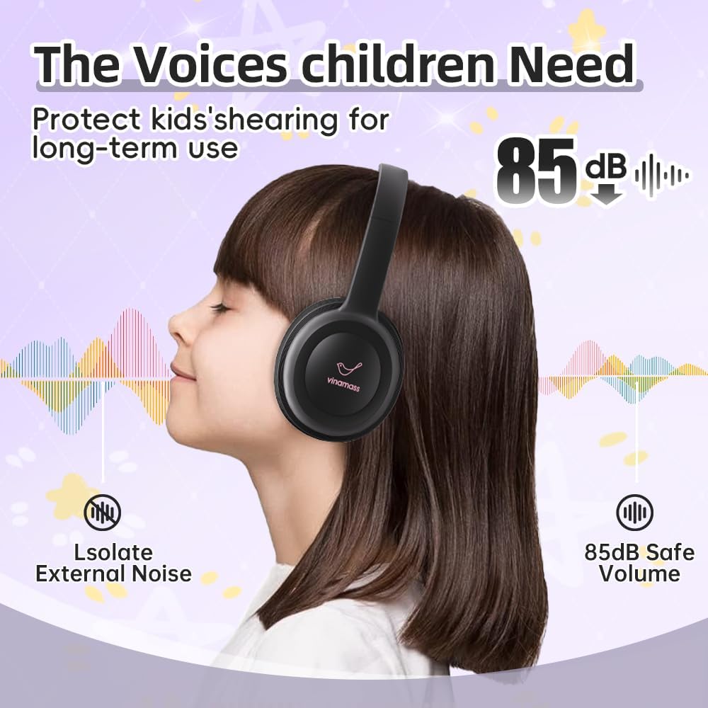 Auriculares Bluetooth para niños, auriculares inalámbricos para niños con limitador de volumen de 85 dB, auriculares inalámbricos para niños de 23 horas de reproducción, auriculares sobre la oreja