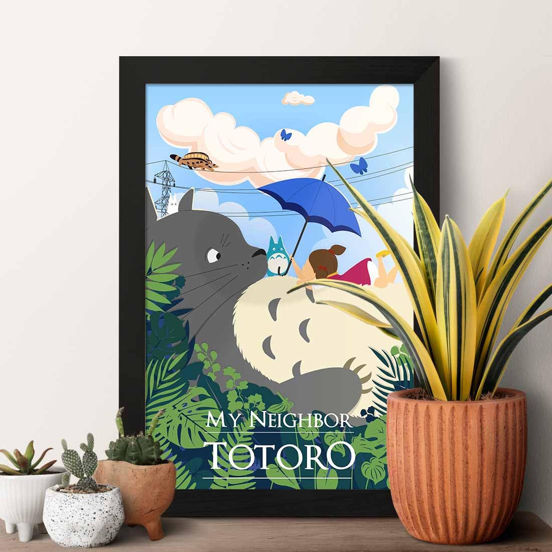 ArtinKart- My Neighbor Totoro Framed Poster, Studio Ghibli Posters for Wall with Frame, Studio Ghibli Merch, Anime Posters for Wall, Aesthetic Frames for Wall Decor (Synthetic Wood, 9.5x13.5 inch)