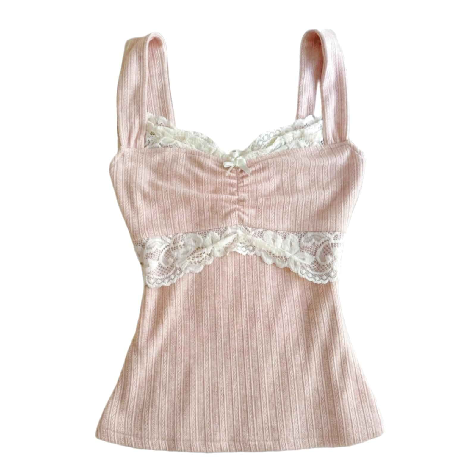 Women Fairy Grunge Tank Tops Vintage Aesthetic Lace Trim Cami Shirt Slim Fit Knit Ribbed Coquette ClothesRegular Fit