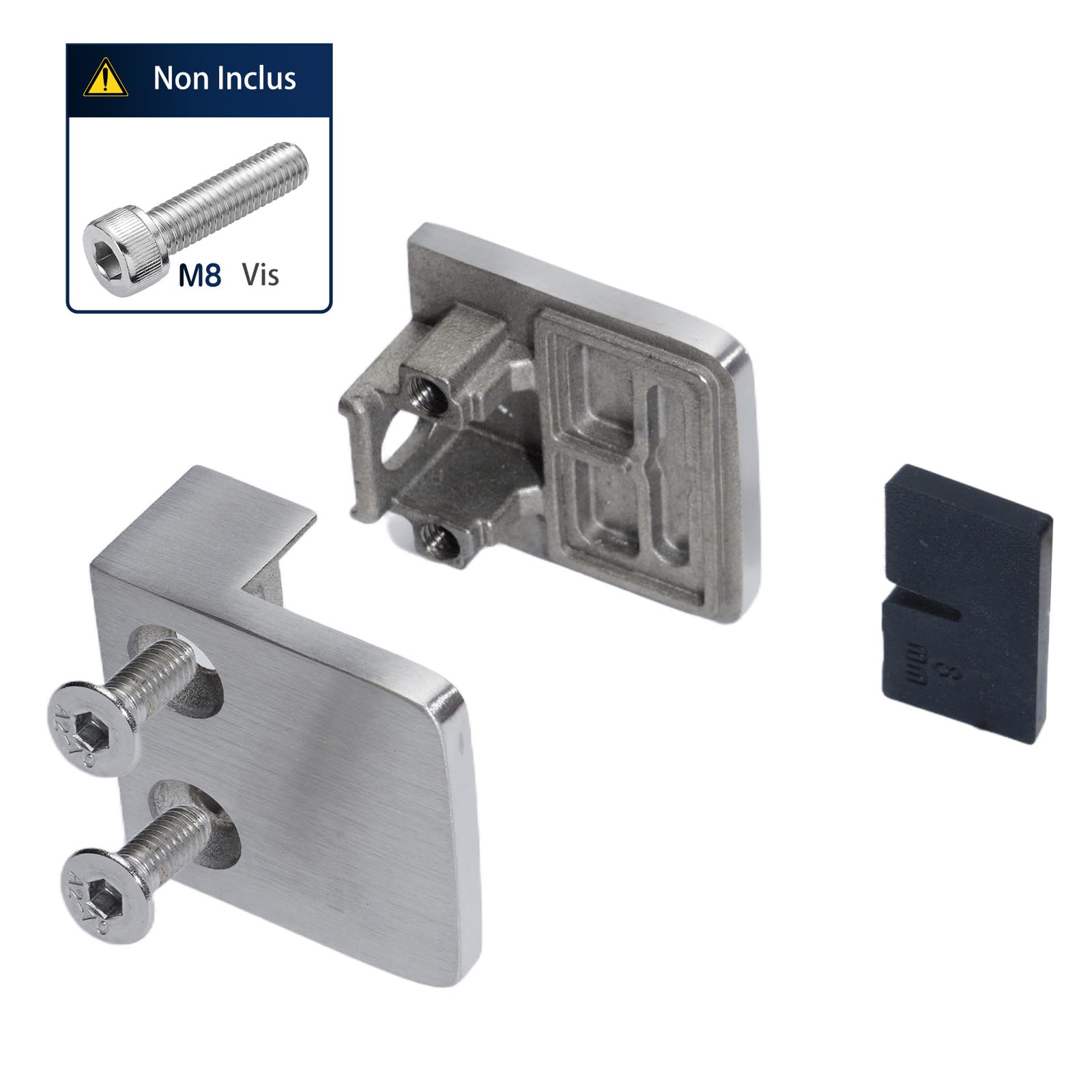 Lot de 4 pinces en verre à fond plat - 4 à 10 mm - Sans perçage - Acier inoxydable 304 V2A - Pour garde-corps en verre, murs et tuyaux avec inserts en caoutchouc (8mm)