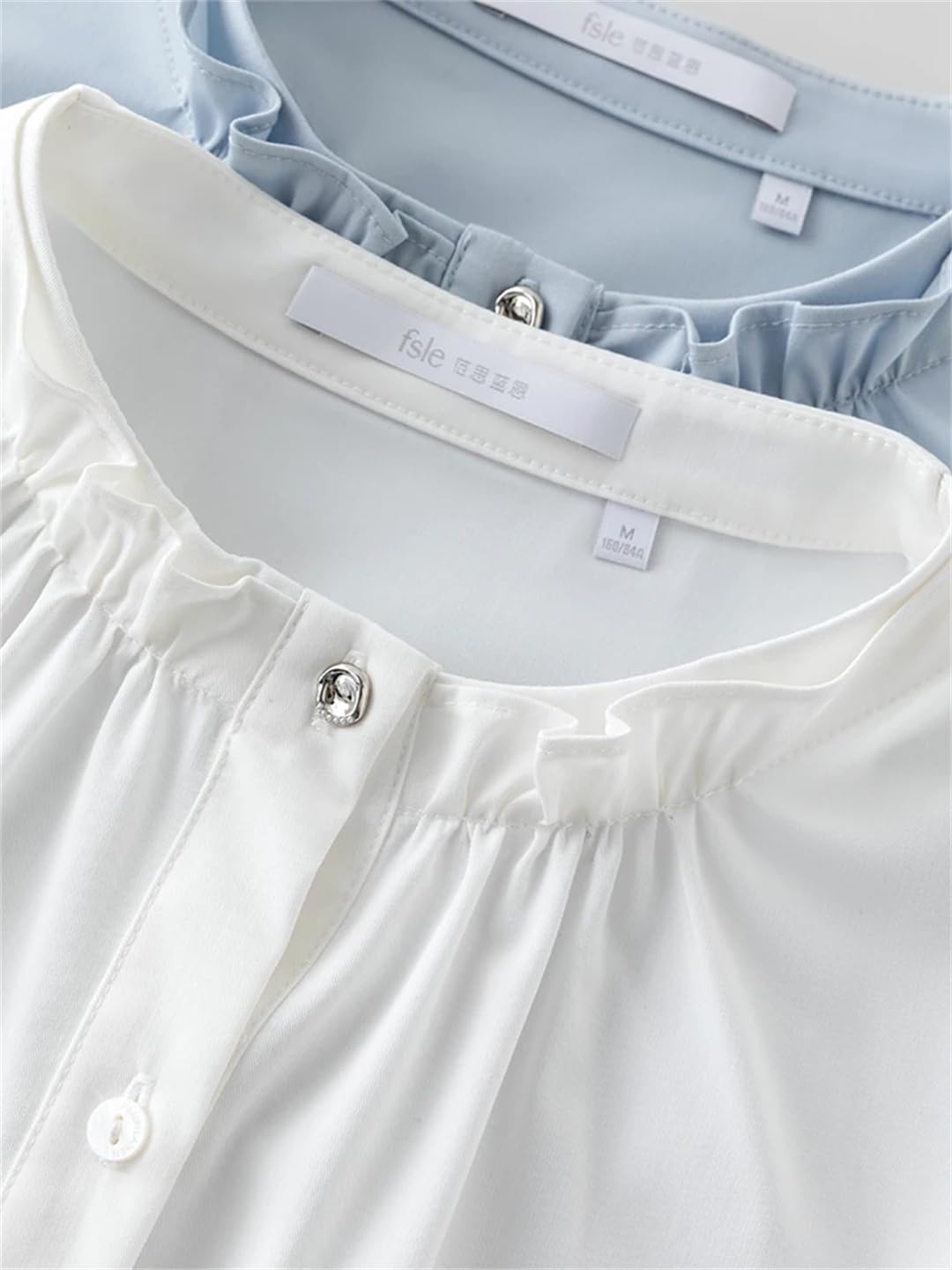 Blusa de manga larga con cuello de pétalo para mujer, diseño de cuello alto, camisa de oficina