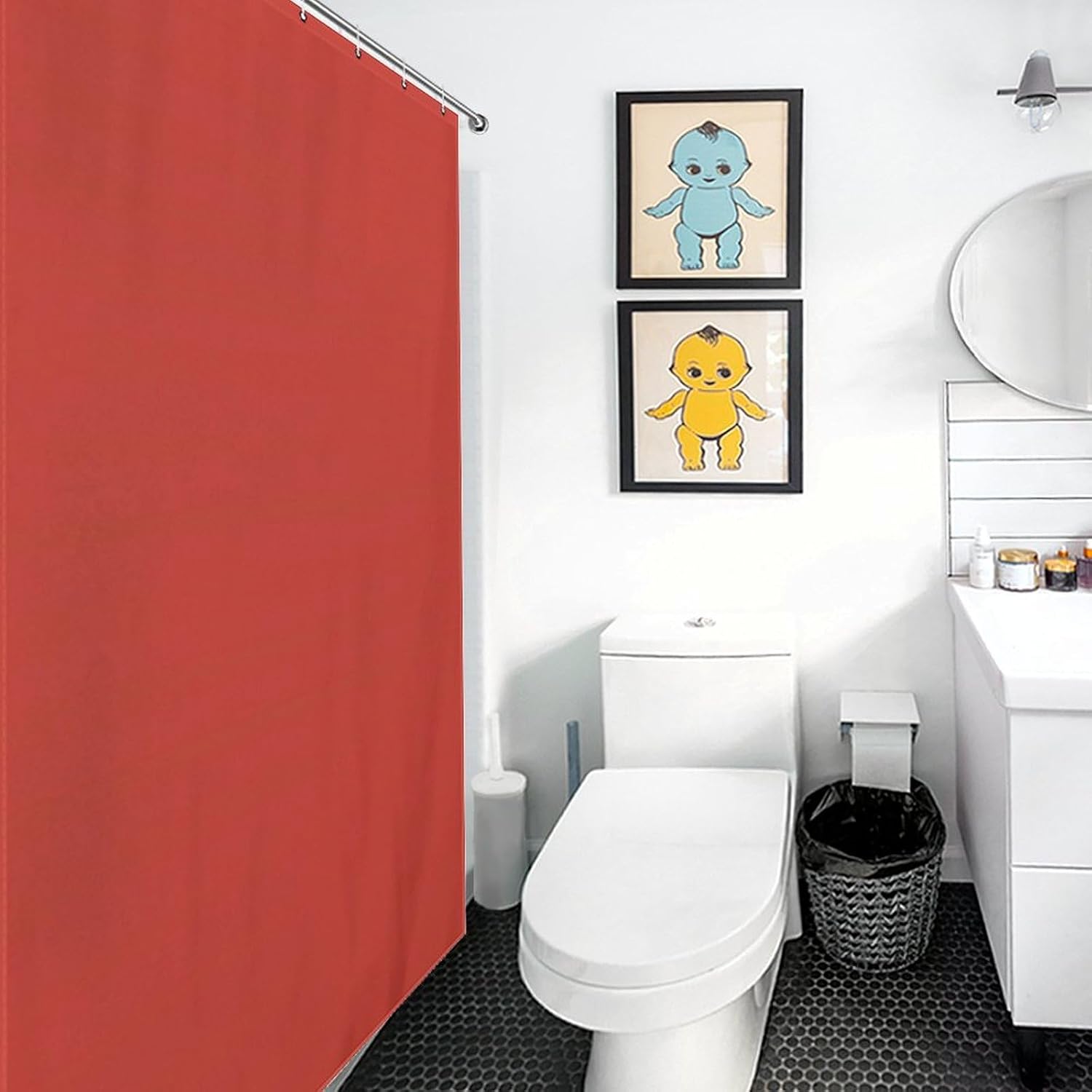 Shower Curtain Liner Set, Red Bathroom Curtains Waterproof & Washable Curtains for Bathtub, 72 X 72inch