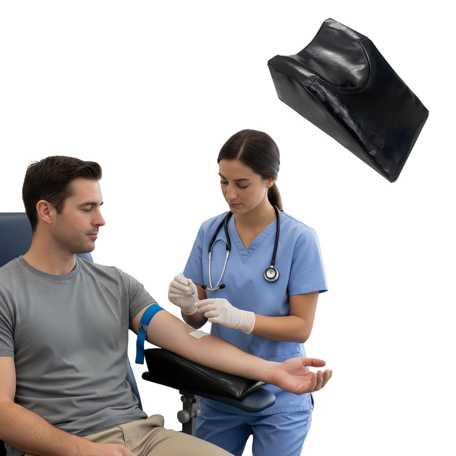 Medical Arm Support Pillow Infusion Injection Arm Wedge Pillow Phlebotomy Supplies, 9.1x5.9x3.9 inches, Waterproof PU Leather, for IV Therapy and Blood Draws (Black)