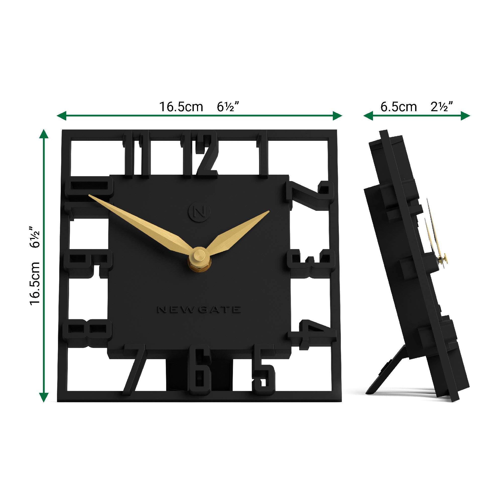 NEWGATE® Highline Reloj de Escritorio | Reloj Esqueleto Cuadrado | Negro | Estilo Moderno de diseño para Escritorio, encimera, repisa, estantería o mesilla | para Cocina, salón, Oficina