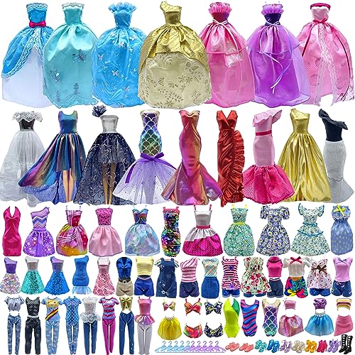 Ensemble cadeau de 60 vêtements de poupée pour poupée et Barbie de 29,2 cm : 4 robes de mariée, 2 robes de soirée, 8 robes tendance, 6 tenues...