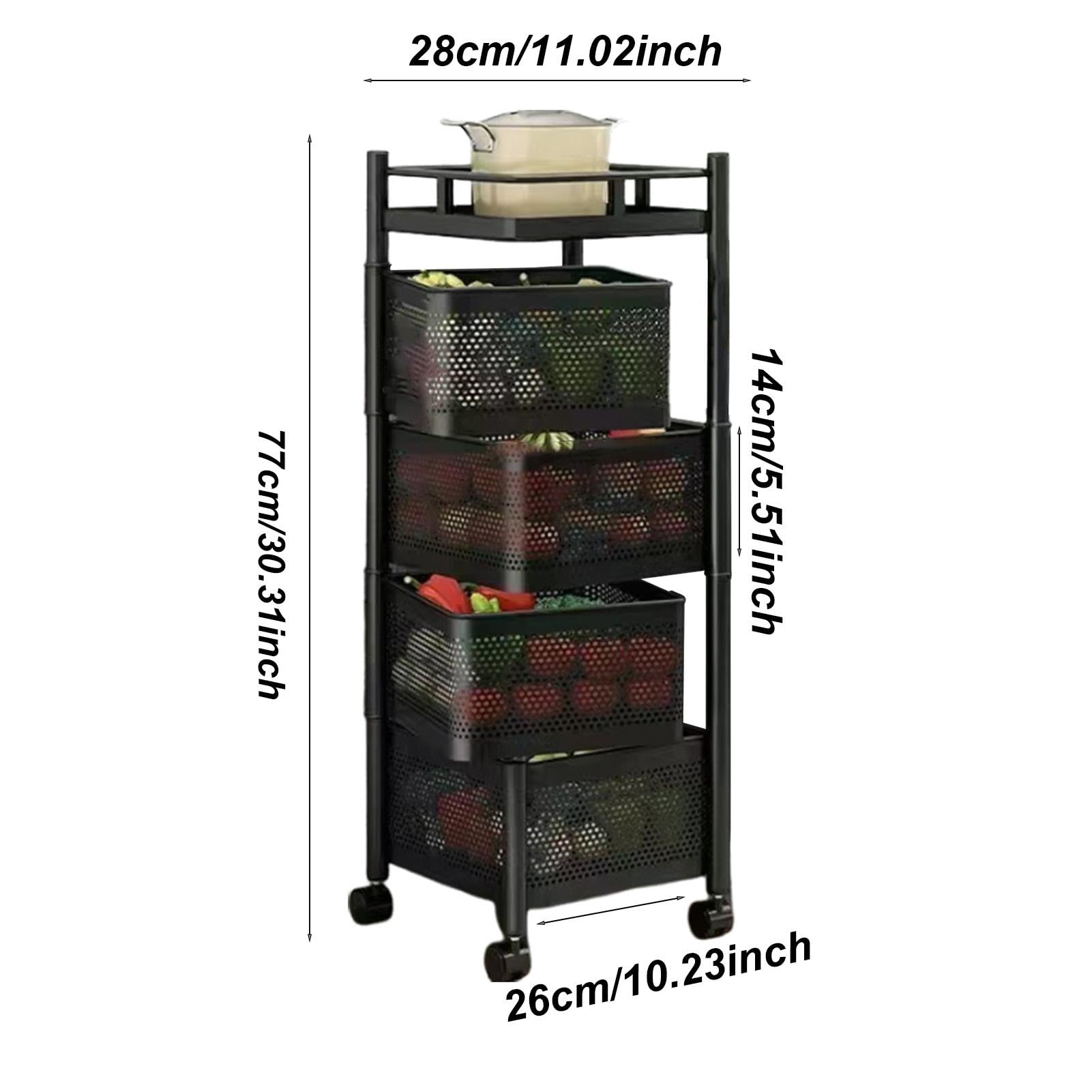 Küchenwagen, drehbar, mehrschichtiges Küchenregal zum Ordnen von Gemüse, Obst und Snacks mit großer Kapazität