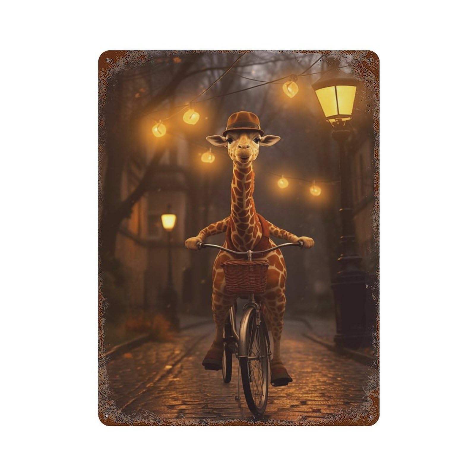 Giraffe Riding A Bicycle Rusty Metal Tin Sign 15.7"x11.8", for Pub, Kitchen And Man Cave Decor, Farmhouse Wall Decor