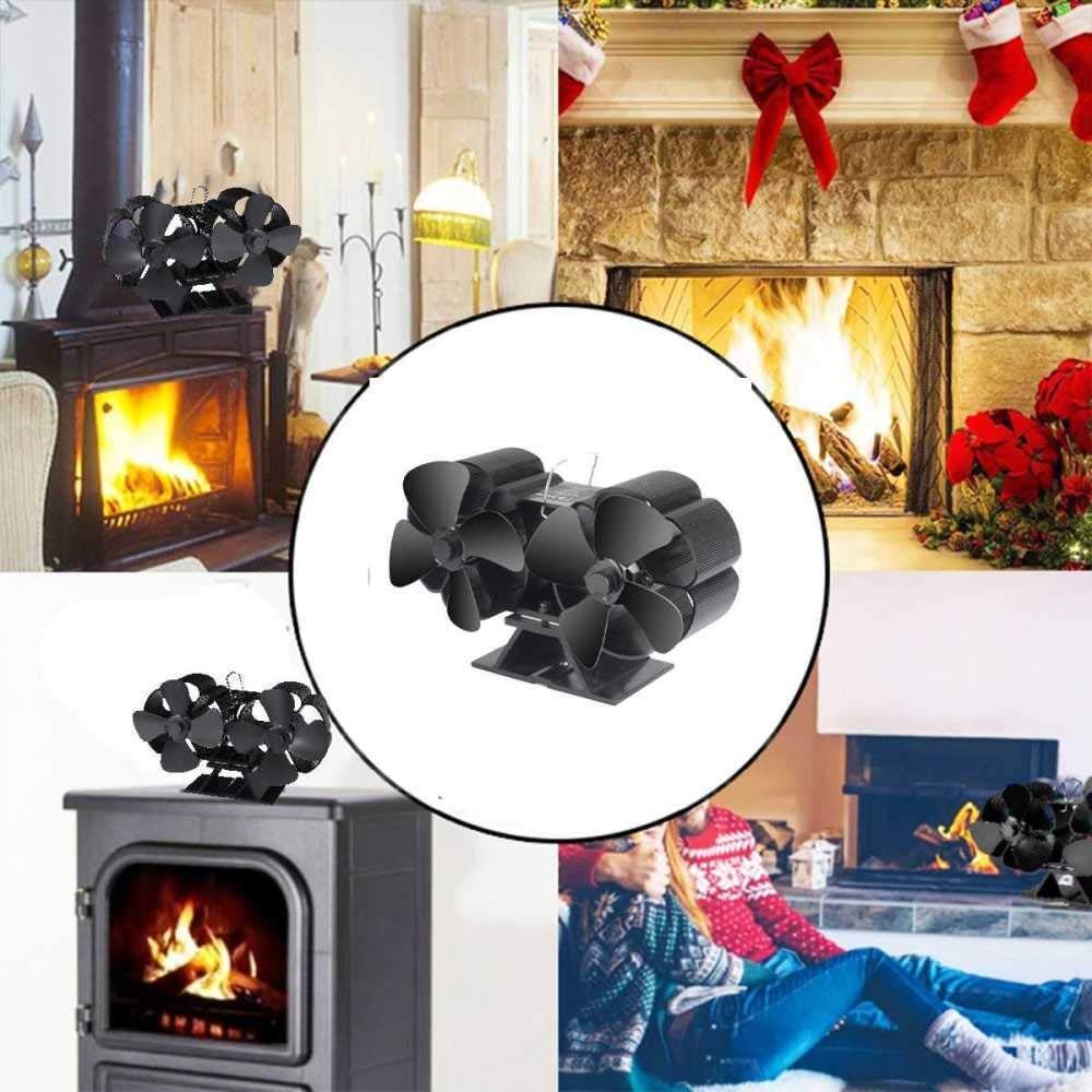 Camino a Doppia Testa Fornello a 8 Pale Alimentato a Calore Ventilatore a Legna Bruciatore a Legna Ventilatore Silenzioso Ecologico Distribuzione efficiente del Calore Domestica (C