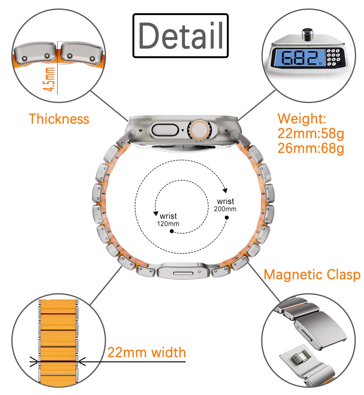 Tytanowy pasek z silikonową podszewką, QuickFit metalowa bransoletka z powłoką DLC, magnetyczne zapięcie, do Garmin Fenix 8 51 mm, Fenix 7X / 6X, Instinct 2X Smartwatch (26 mm, czarny