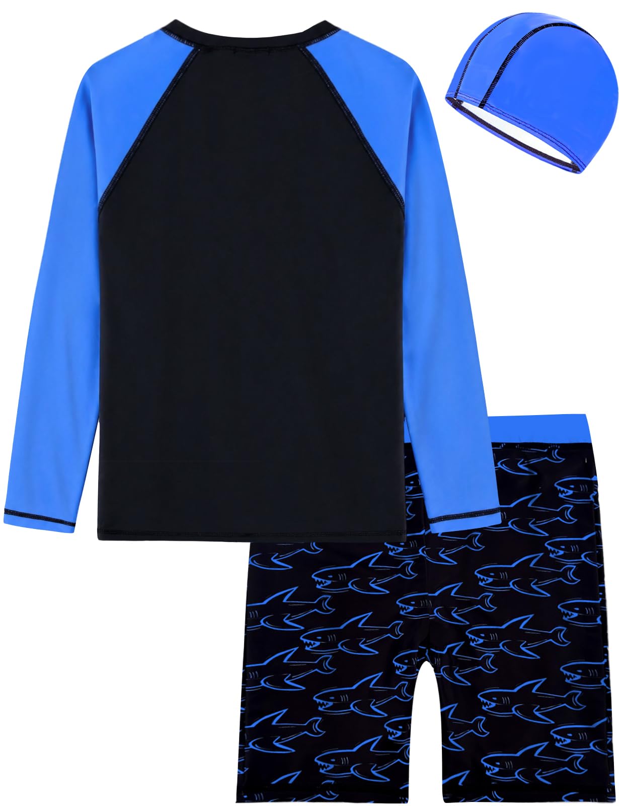 weVSwe Maillot de bain 3 pièces à manches + short de bain + bonnet de bain pour garçons de 2 à 12 ans Protection UV UPF 50+