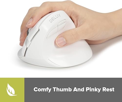 Miniatura 6 de DeLUX Ratón ergonómico pequeño inalámbrico, mouse vertical BT silencioso, 6 botones y 4000 DPI, reduce el dolor de muñeca y la presión de la mano,