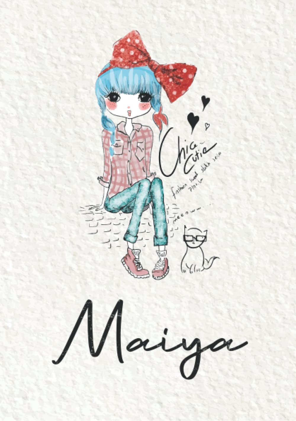 Maiya: Notebook A5 | Personalized name Maiya | Birthday gift for women, girl, mom, sister, daughter | Cover: Fashion girl with cat | 120 lined pages journal, small size A5 (ca. 6 x 9 inches)