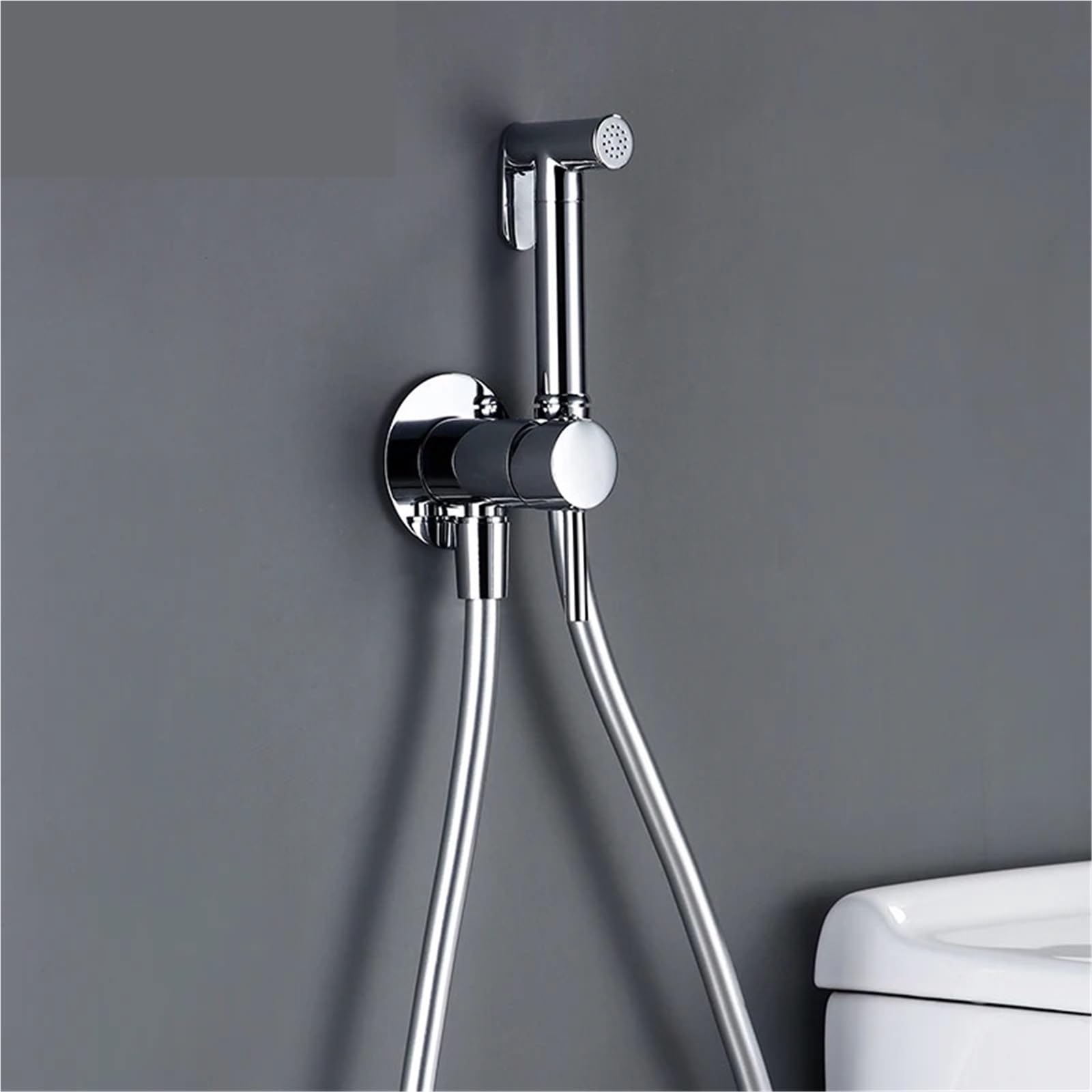 QTANZIQI Latón Cromado de Mano montado en la Pared híbrido Agua fría y Caliente con Soporte baño Cocina Grifo de Inodoro rociador de bidé (Cromado)