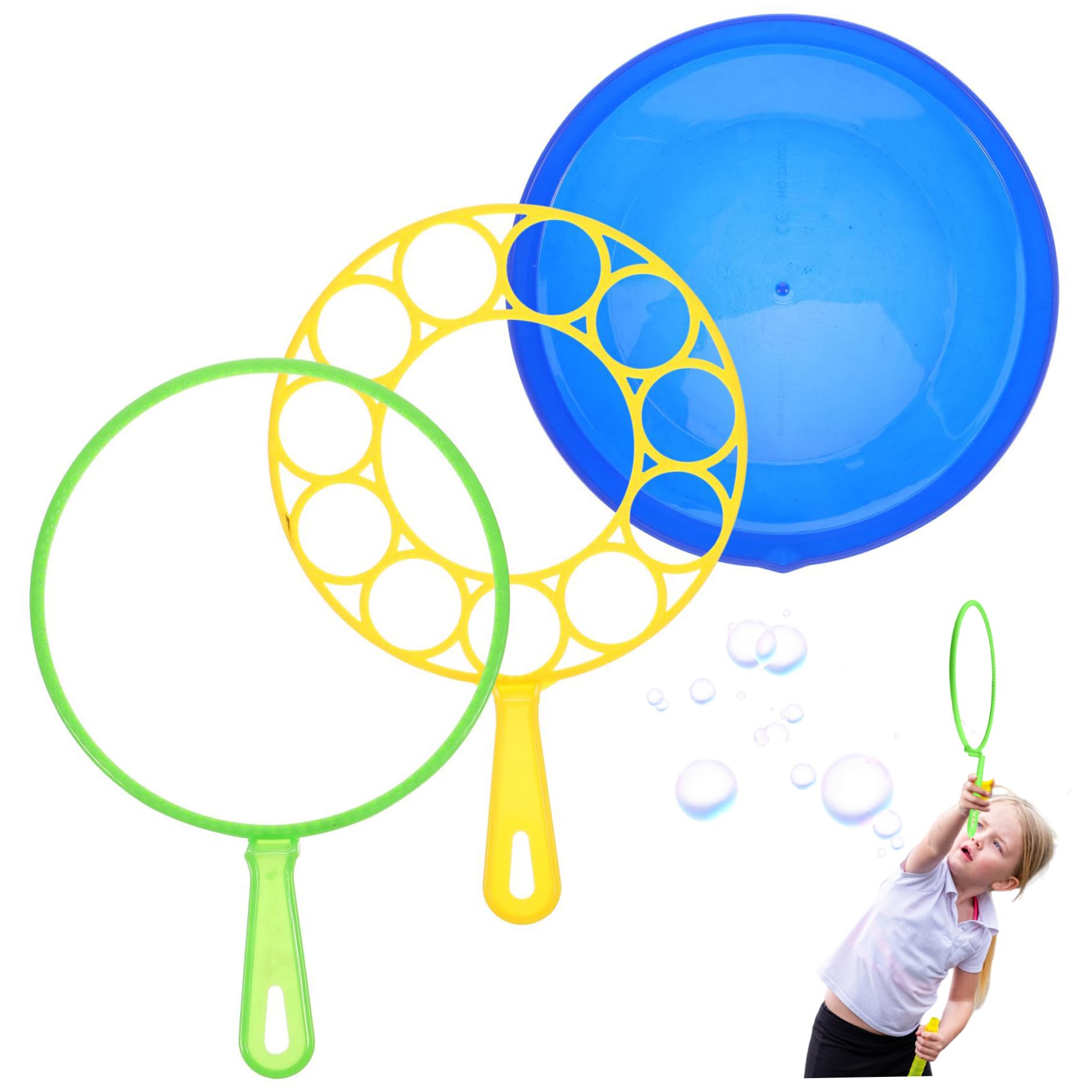 AZIDWERYQ Big Bubble Wand Set, 3PCS Giant Bubble Wand Bubbles Maker with Tray for Kids Adults Summer Outdoor Playtime Activity Party Favors