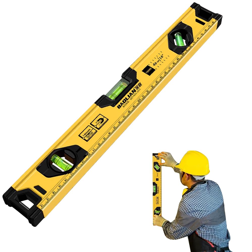RNPKZ Spirit Level, 400MM / 16 Inch Magnetic Torpedo Level with 3 Bubble 45°, 90°, 180°, Shockproof Aluminium Alloy Level Tool for Home Decor Crafting, Measurement, Acceptance (Yellow)