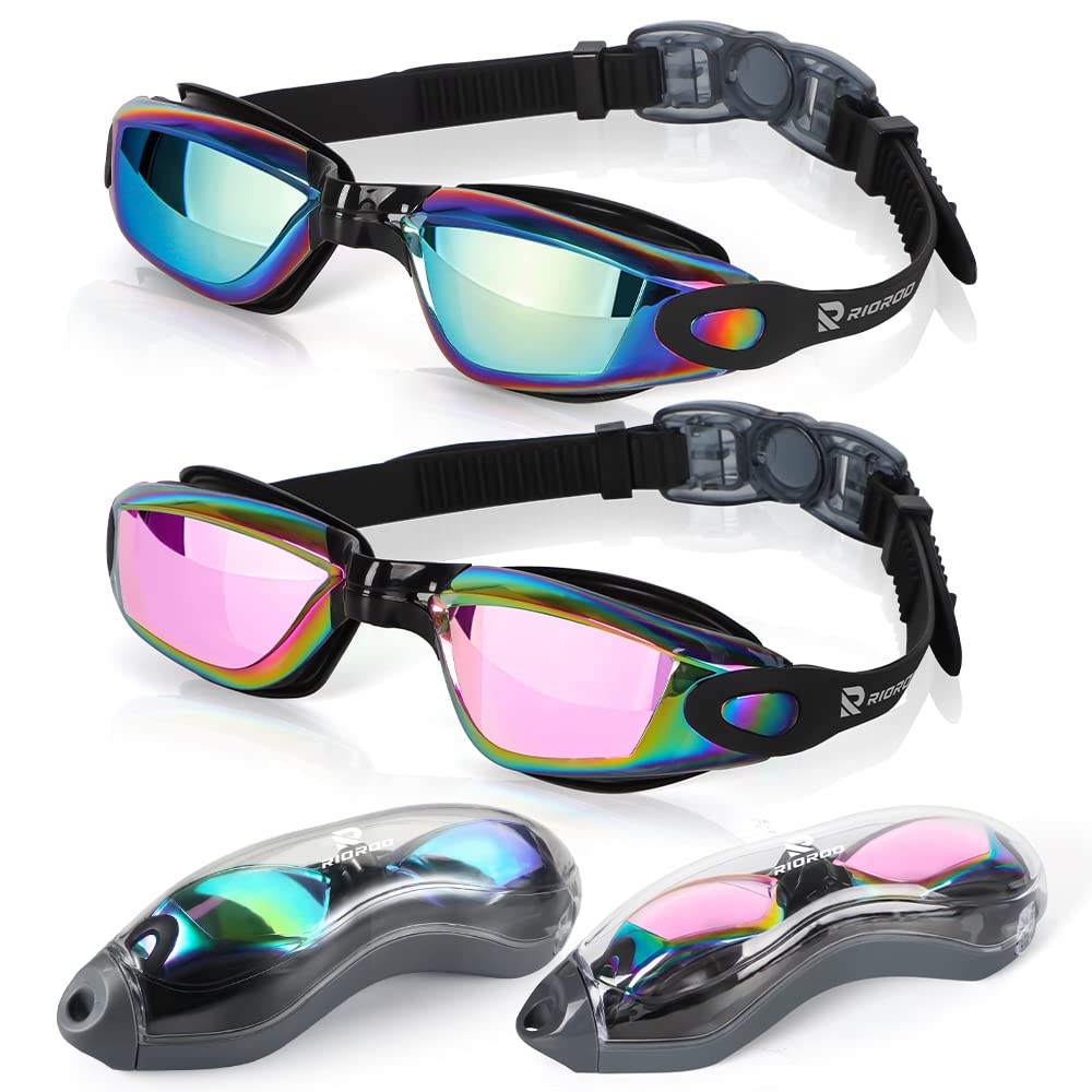 RIORIO Adult Swimming Goggles, Set of 2 Swimming Goggles, UV Protection, Anti-Fog with Wide Lenses, Silicone Seals for Men, Women