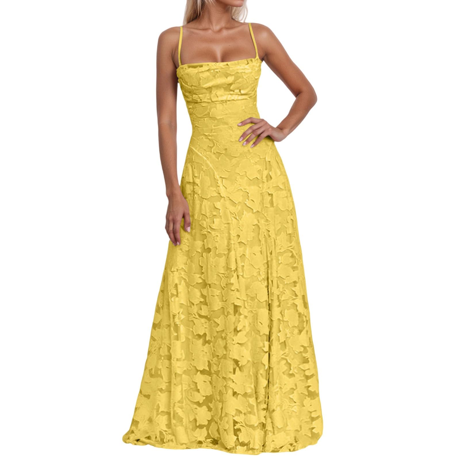 Genérico Vestido Boda Mujer Invitada de Encaje JacquardElegante Vestidos Corsé con Tirantes Delgados Espalda Descubierta Vestido Gasa para Mujer Vestidos Formal de Graduación
