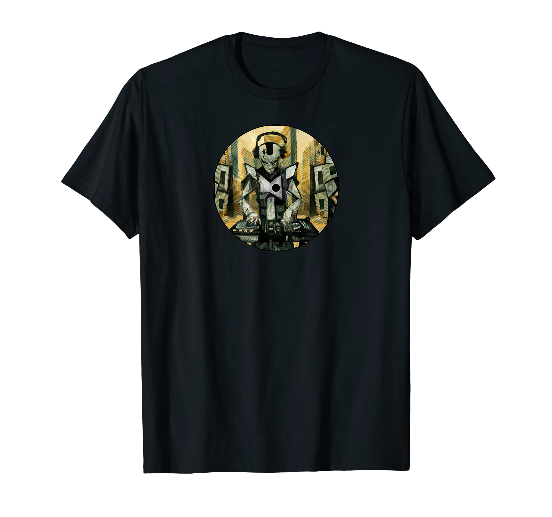 Cool DJ GearCubist Style Painting of Android DJ mixing on the Turntables T-Shirt