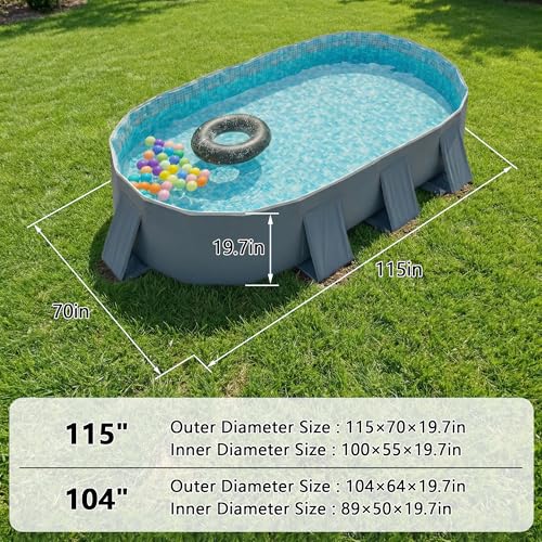 Image of YYW Foldable Family Pool for Adults & Family - Portable Large Swimming Pool for Indoor /Outdoor Garden Backyard Summer Parties (Cloud Ink Gray, 115 inch)