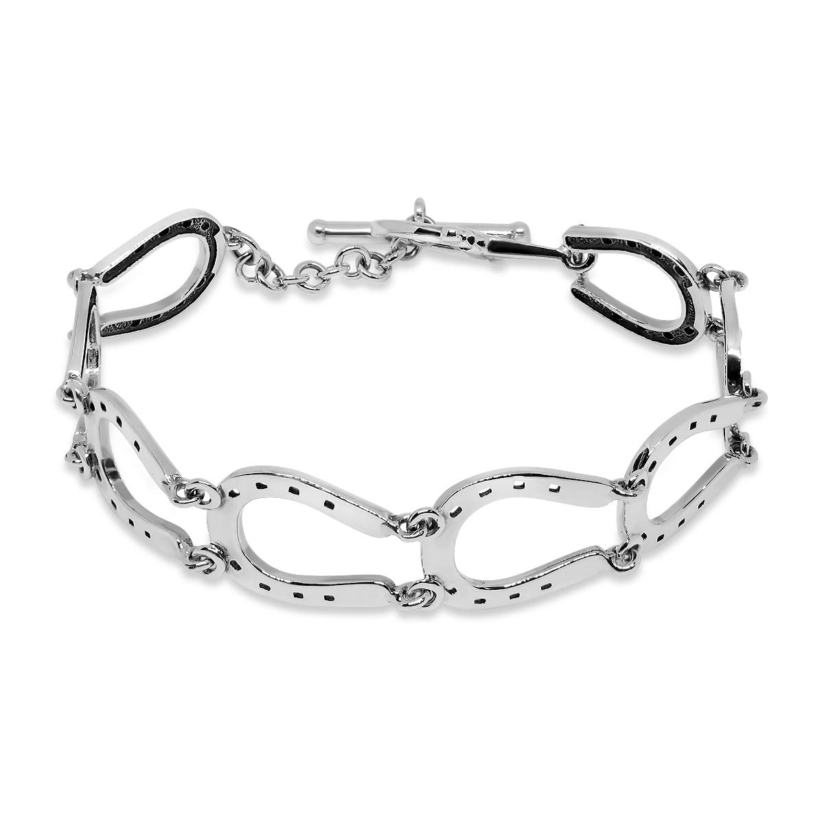 WithLoveSilver Sterling Silver 925 Charm 8 Horseshoes Stirrup Horse Equestrian Link Bracelets 7.5 Inches, Silver,Black